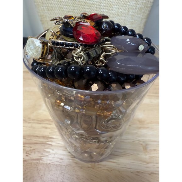 Gold Tone 1 Lb Jewelry Assortment With Red & Amber Accents Boho Style Fall Earth - Picture 9 of 14